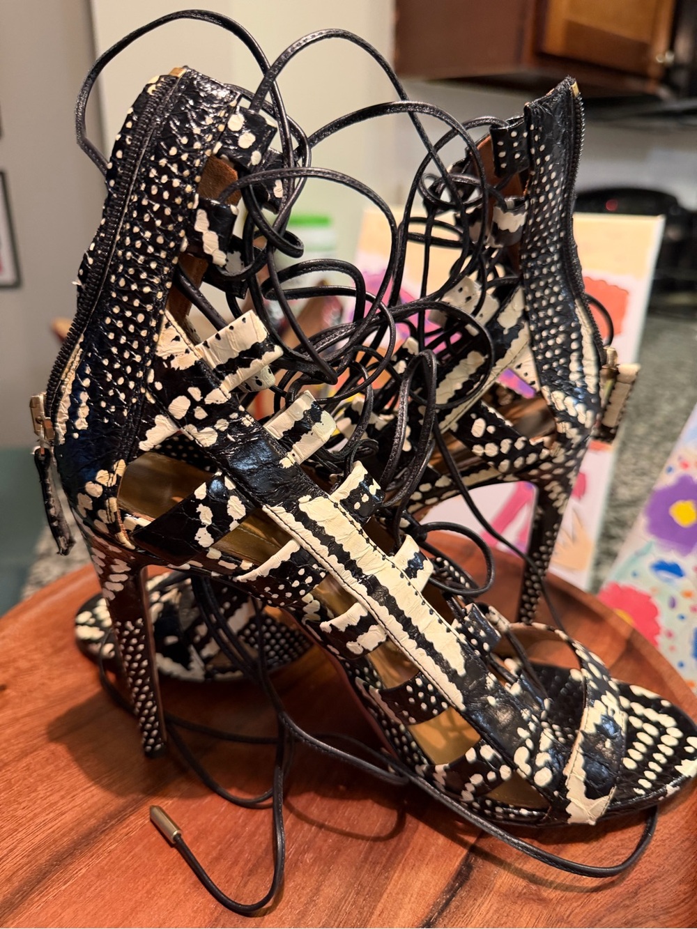 Aquazzura Genuine Snakeskin Lace-Up Gladiator Stiletto Sandals - UE 38.5